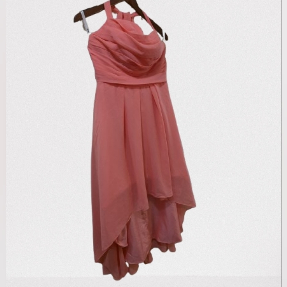 Princess Bridesmaid HiLow Lacing Coral Pink Halter Dress Size 10